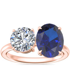 NEW Two Stone Engagement Ring with Oval Sapphire in 14k Rose Gold (9x7mm)